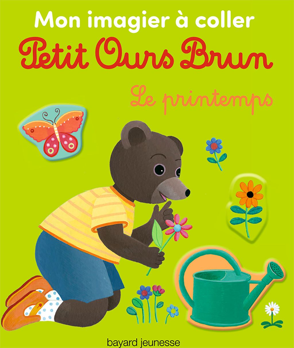 Couverture de « Mon imagier à coller Petit Ours Brun – Le printemps »