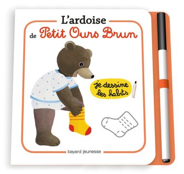 Couverture de « L’ardoise de Petit Ours Brun – Je dessine les habits »