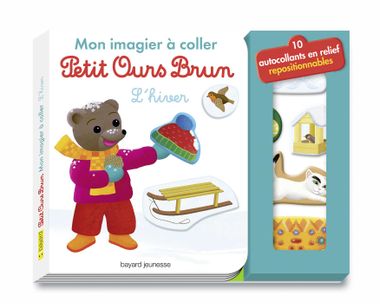 Couverture de « Mon imagier à coller Petit Ours Brun – L’hiver »