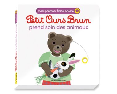 Couverture de « Petit Ours Brun prend soin des animaux – Mon premier livre animé »