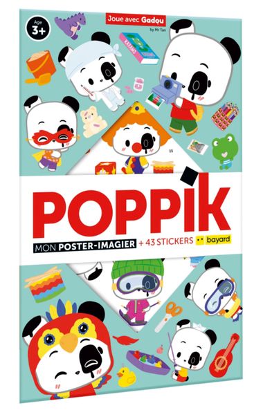 Couverture de « Joue avec Gadou – Mon poster-imagier Poppik + 43 stickers »